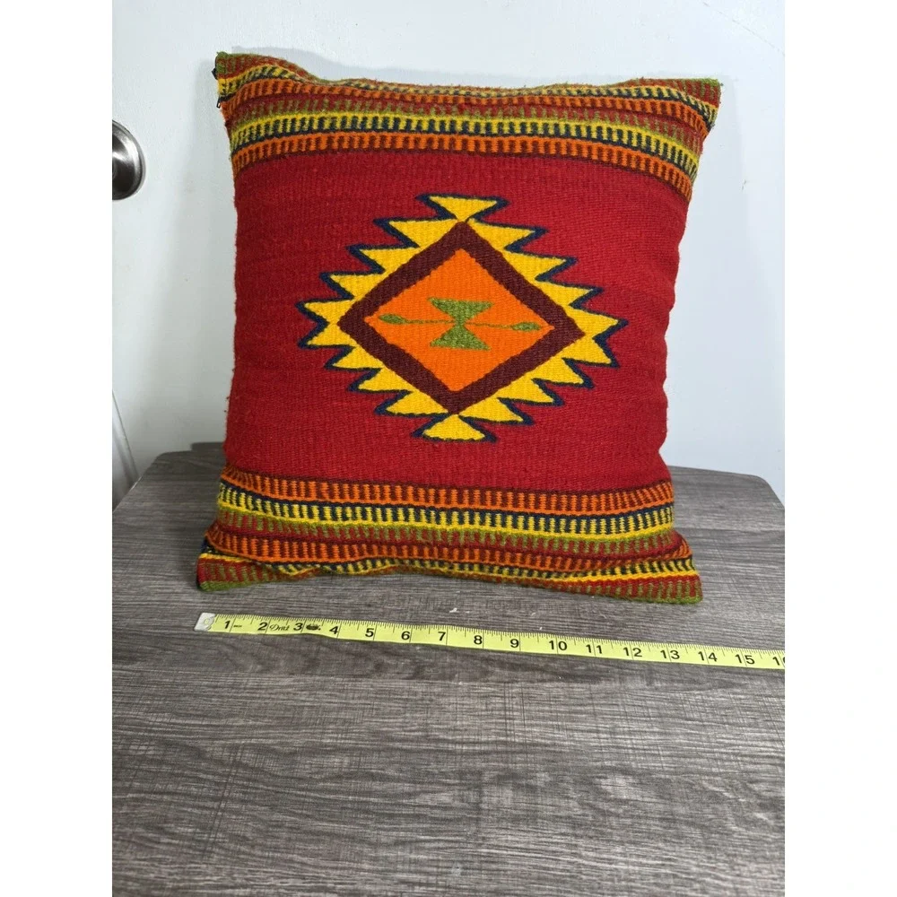 Zapotec Motif Wool Plush Pillow Southwestern Aztec Style